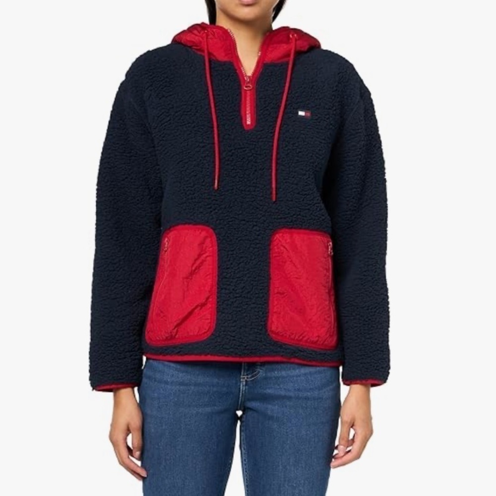 Tommy Hilfiger navy red full zip Sherpa jacket